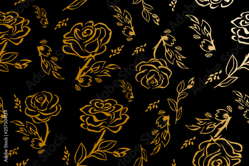 Rose pattern. Floral wedding seamless background. Flowers on black background.