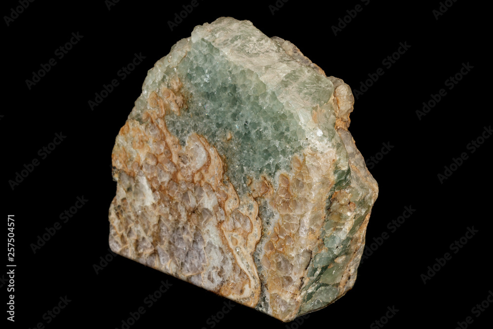 Macro stone Fluorite mineral on black background Macro stone Fluorite mineral on black background