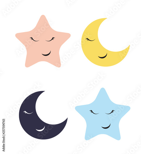 Cute Star and Moon Icon Vector Illustration