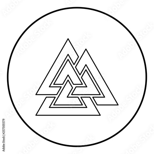 Valknut sign symblol icon outline black color vector in circle round illustration flat style image