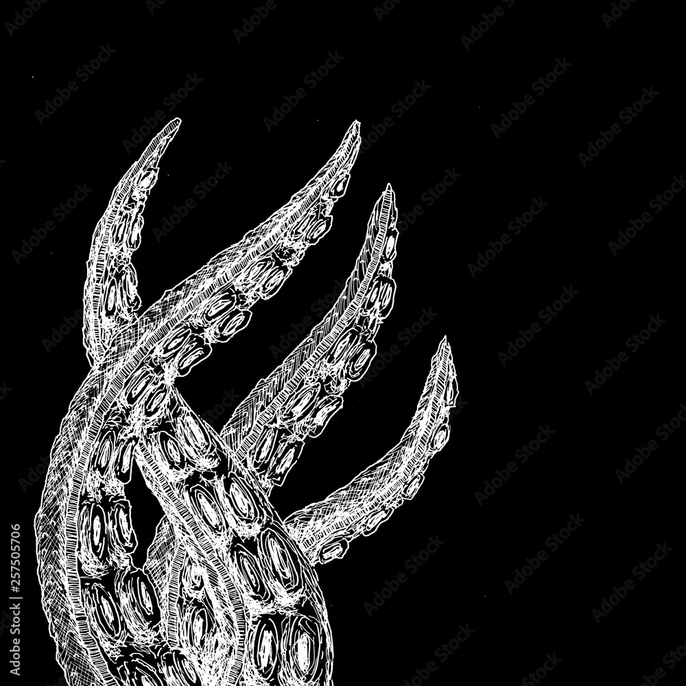 Hand Drawn Pen Ink Monster Octopus Tentacles Drawing Stock Illustration ...
