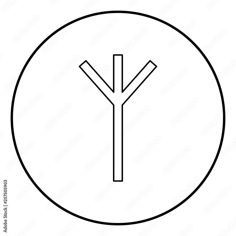 Algiz Elgiz rune elk reed defence symbol icon outline black color vector in circle round illustration flat style image Algiz Elgiz rune elk reed defence symbol icon outline black color vector in circle round illustration flat style image