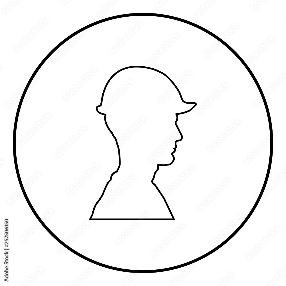 Avatar builder architect engineer in helmet view icon outline black color vector in circle round illustration flat style image