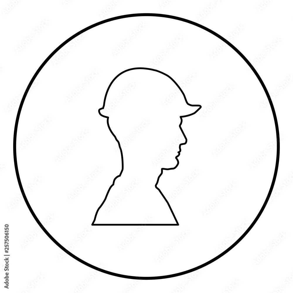 Avatar builder architect engineer in helmet view icon outline black color vector in circle round illustration flat style image Avatar builder architect engineer in helmet view icon outline black color vector in circle round illustration flat style image