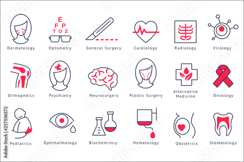Different hospital department icons set vector Illustrations on a white background