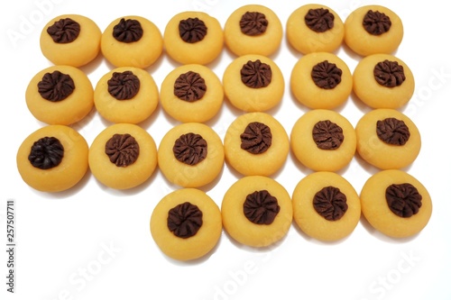 Top view of traditional Thai dessert called Kanom Sanay Chan on white isolated background  photo