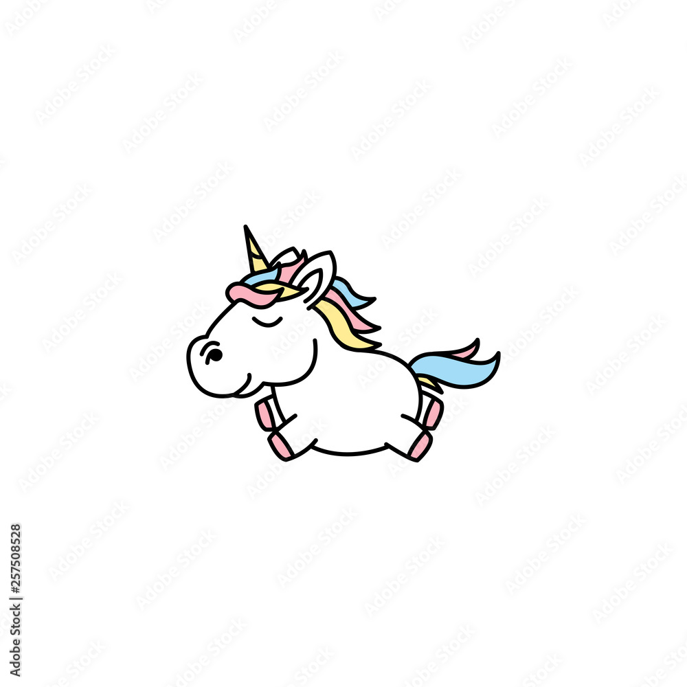 Cute unicorn cartoon character, vector illustration