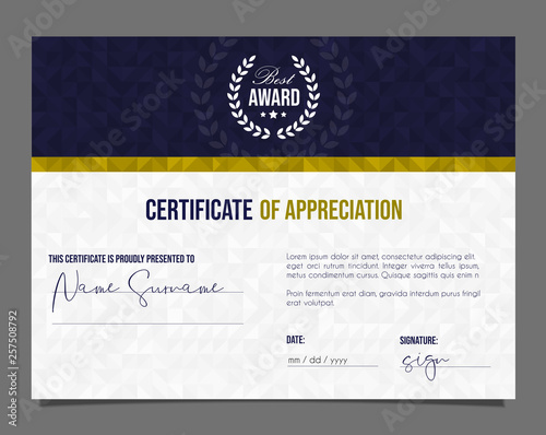 Professional certificate. Template diploma with luxury and modern pattern background. Achievement certificate.