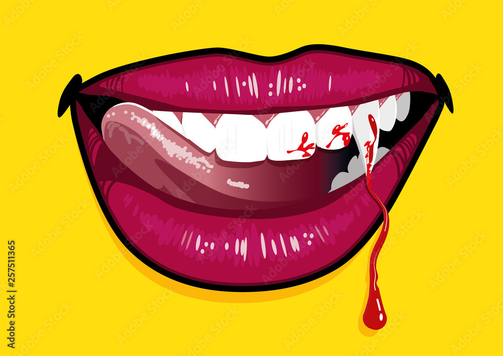 Vampire mouth liking lips