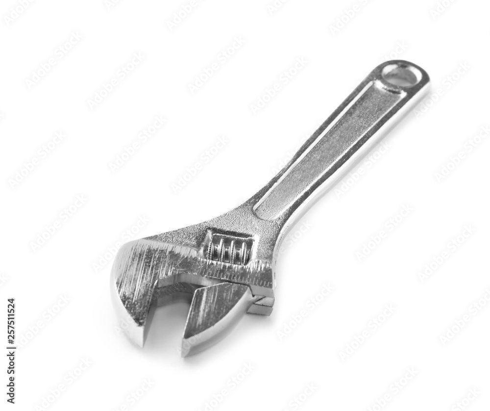New adjustable wrench on white background. Plumber tools New adjustable wrench on white background. Plumber tools