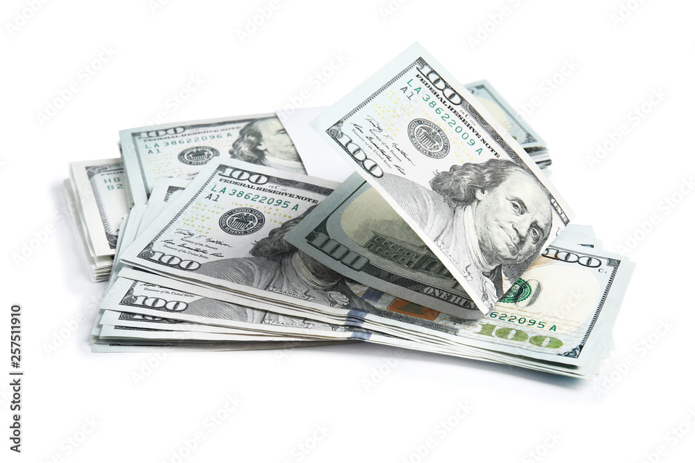 Dollar banknotes on white background. American national currency Dollar banknotes on white background. American national currency