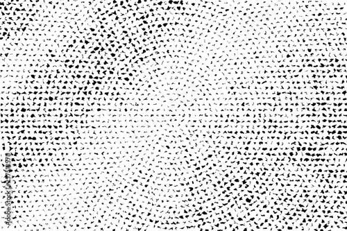 Black and white grungy vector texture. Centered dotted surface. Broken and distorted monochrome halftone.