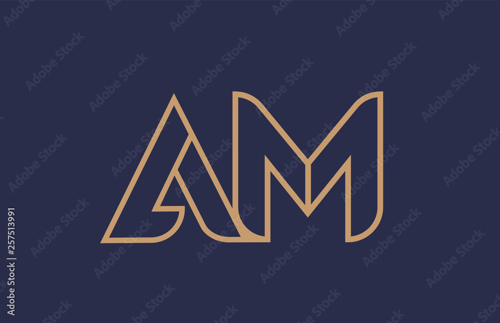 brown blue line alphabet letter AM A M logo combination company icon design