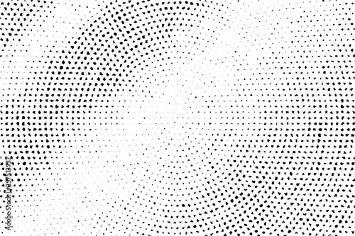 Black and white grungy vector texture. Diagonal faded gradient. Broken and distorted monochrome halftone.