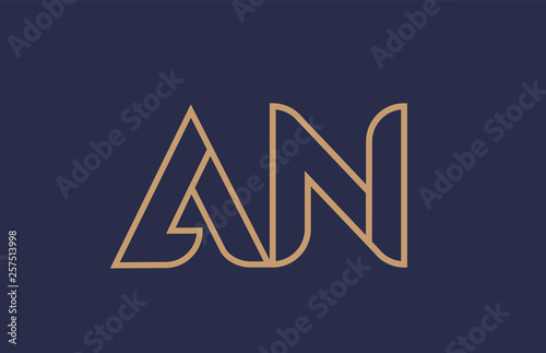 brown blue line alphabet letter AN A N logo combination company icon design