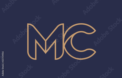brown blue line alphabet letter MC M C logo combination company icon design