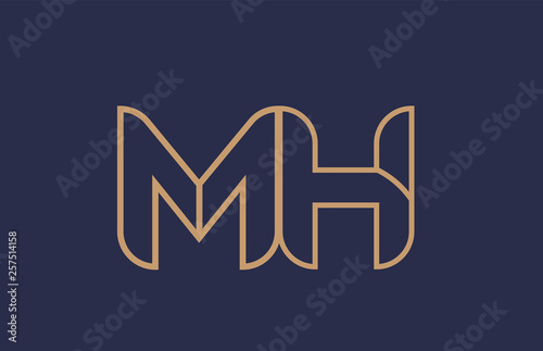 brown blue line alphabet letter MH M H logo combination company icon design