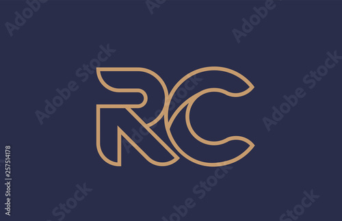 brown blue line alphabet letter RC R C logo combination company icon design