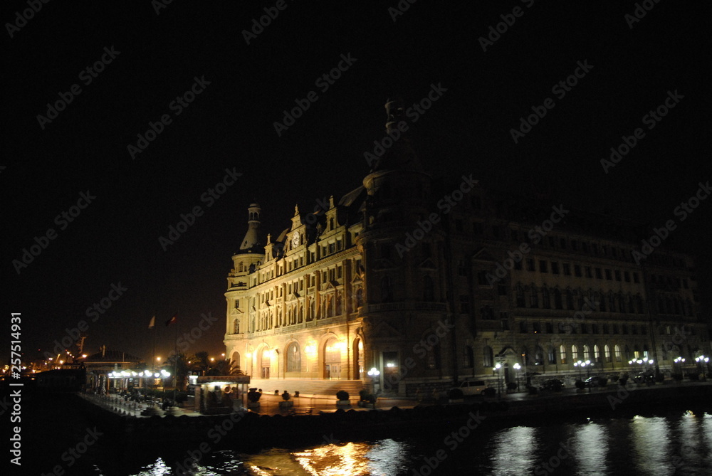 Haydarpasa train station in the evening,  It was built as the starting station of the Baghdad-Istanbul train route. It was built in 1908