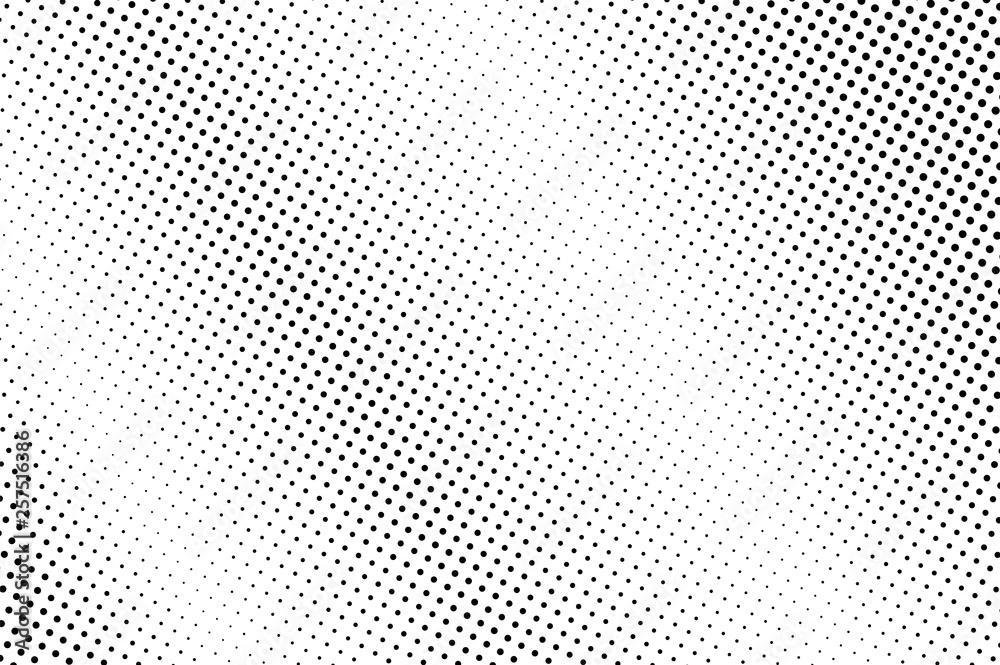 Black and white halftone vector background. Diagonal dot gradient. Rough dotwork surface. Faded dotted halftone