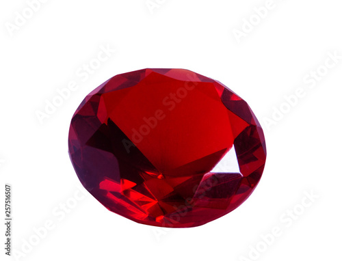 Red glass stone on white background. Isolated object.