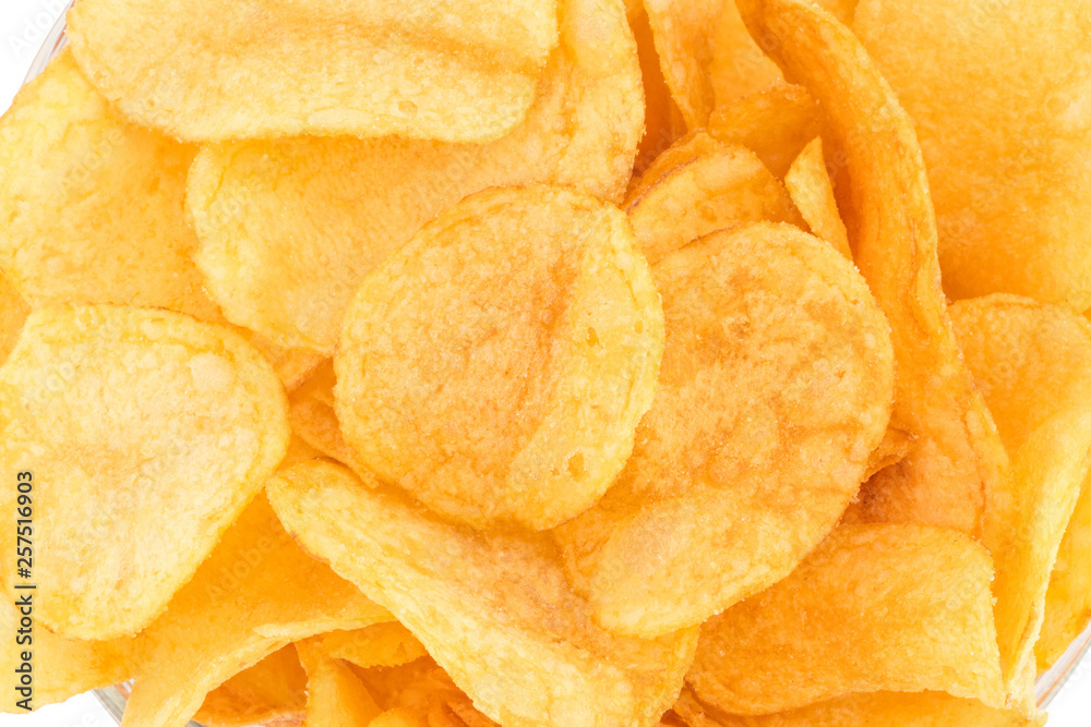 crispy potato chips snack texture background, top view crispy potato chips snack texture background, top view