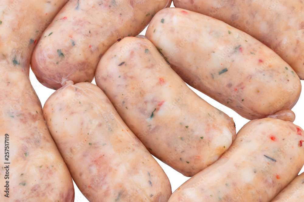 Group of raw sausage isolated on white background Group of raw sausage isolated on white background