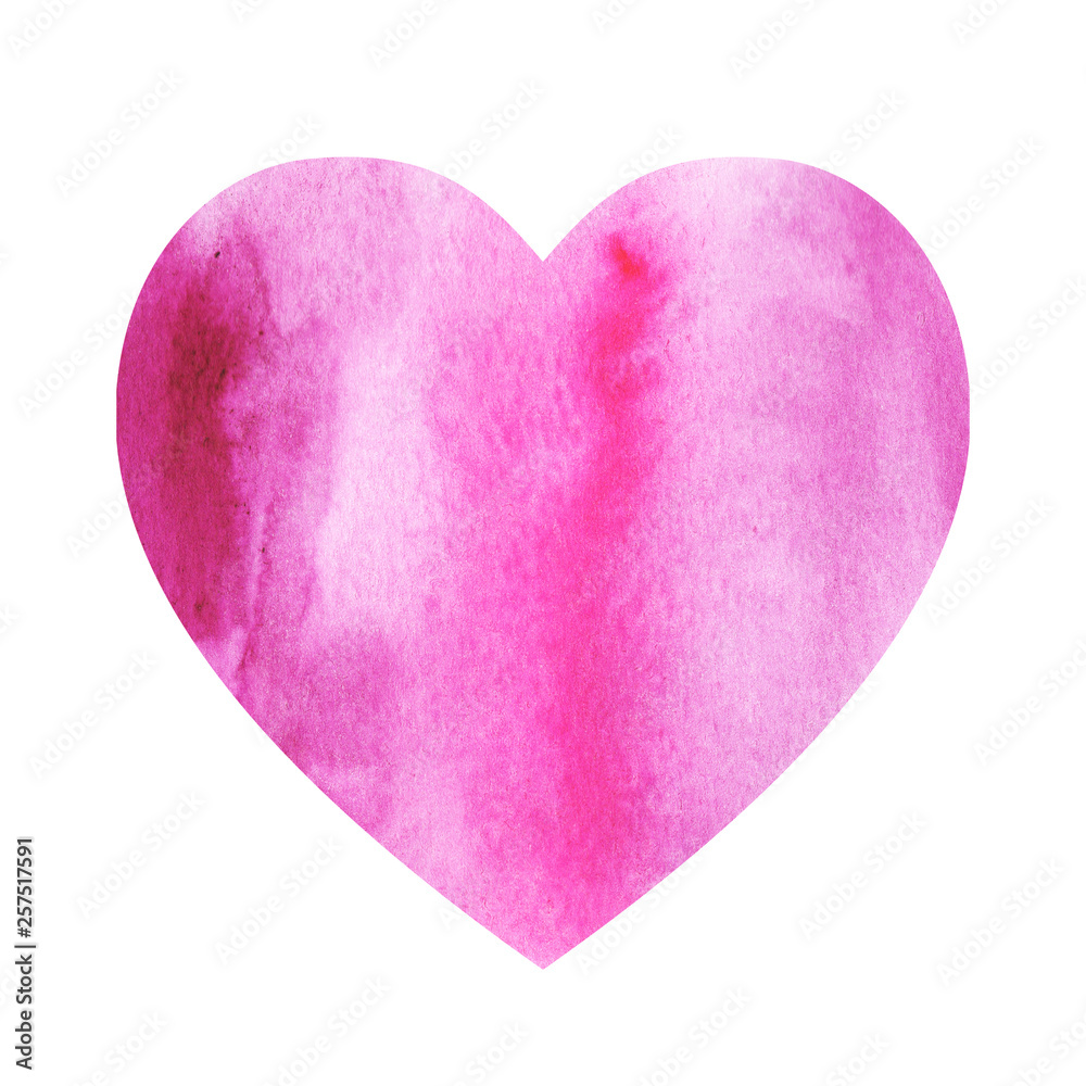 watercolor illustration gradient pink heart on a white background