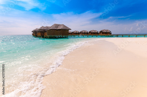 Luxury beach landscape. Exotic summer vacation background  Maldives
