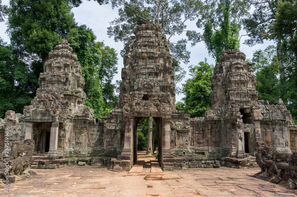 Imposing gateway at the Preah Khan khmer temple site near Siem Reap, Cambodia