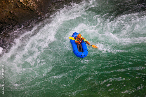 Evan Howard, an avid Explorer and adventurer, navigates a white water section of the Chehalis River on a packraft.