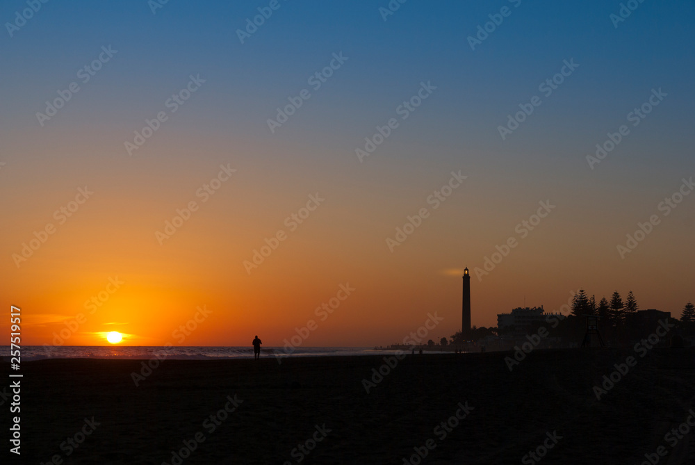 Lighthouse at Maspalomas Beach, Gran Canaria in the evening