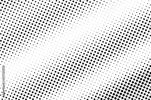 Black and white halftone vector background. Diagonal dot gradient. Contrast dotwork surface.