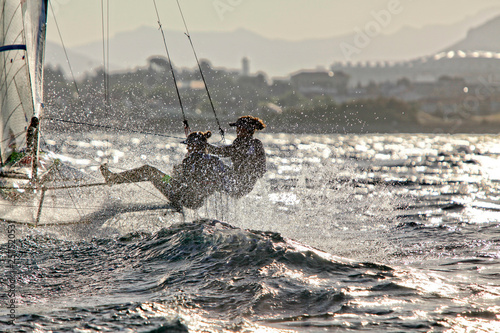 49erFX pair Sarah Steyaert and Julie Bossard training during a sunny and windy day in Marseille, France. photo