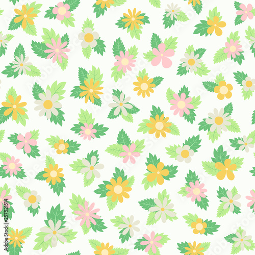 Bright and colorful spring flower bouquets on white background seamless vector pattern