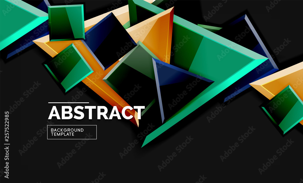 Glossy mosaic style geometric shapes - squares and triangles on black Glossy mosaic style geometric shapes - squares and triangles on black