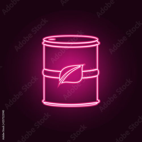 barrel of oil and a leaf of a plant icon. Elements of Ecology in neon style icons. Simple icon for websites, web design, mobile app, info graphics