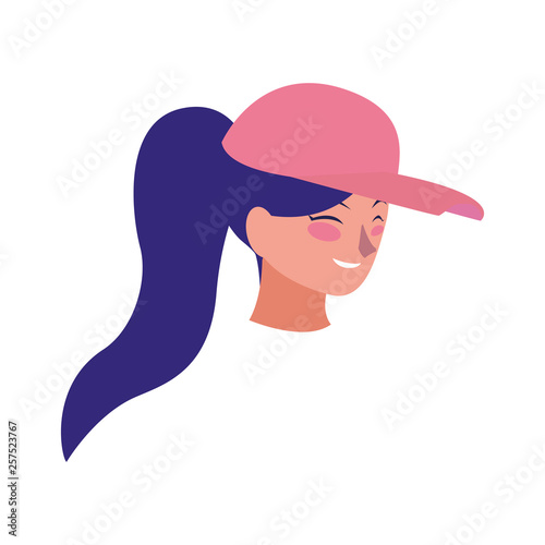 beautiful young woman with sport cap head character photo