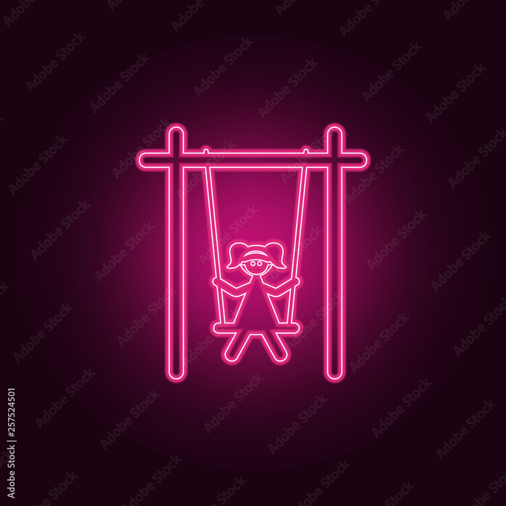 girl on the swing icon. Elements of Family in neon style icons. Simple icon for websites, web design, mobile app, info graphics