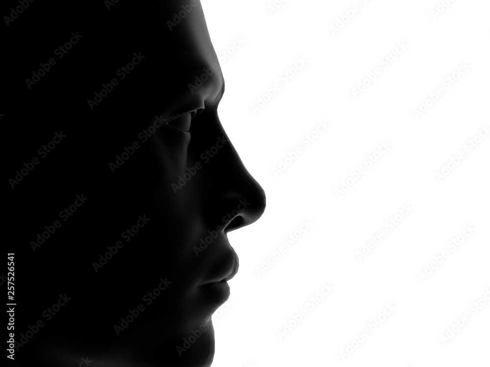 Human Man Head isolated on White 3D Rendering