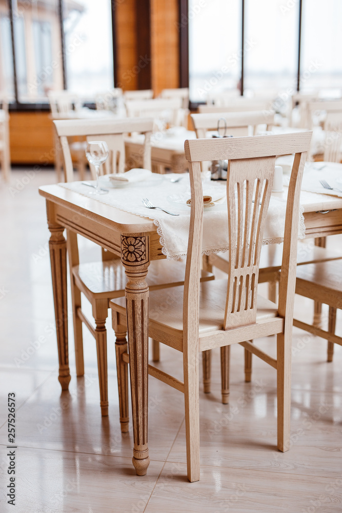 Chair and table in the Scandinavian rustic restaurant