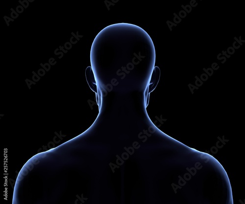 Human Man Body Back on Black With Glow silhouette, 3D Rendering