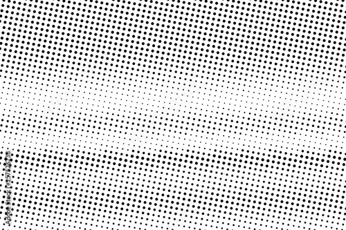 Black and white halftone vector background. Horizontal gradient on dotwork texture. Rough dotted pattern