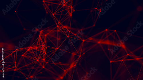 Big data visualization. Abstract background with connecting dots and lines. 3D rendering. High resolution.