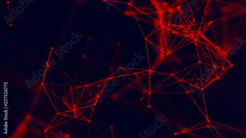 Big data visualization. Abstract background with connecting dots and lines. 3D rendering. High resolution.