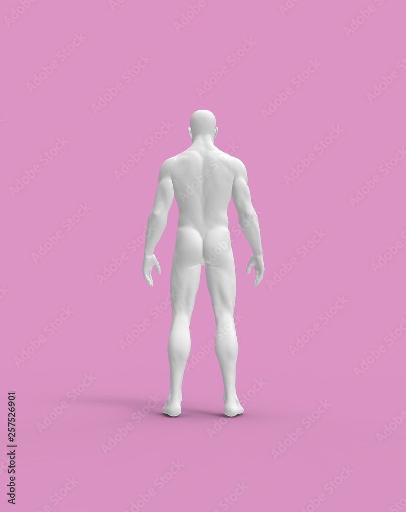 Human Man Body with Shadow on Pink Background, 3D Rendering Human Man Body with Shadow on Pink Background, 3D Rendering