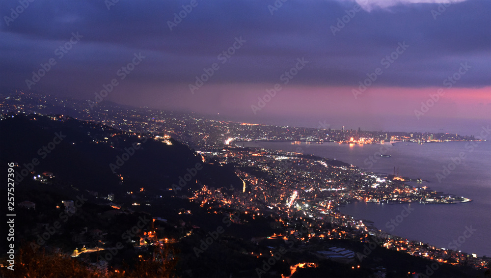 overview of Jounieh and Beirut, Lebanon, by night