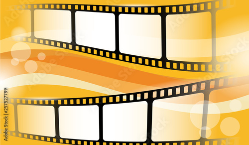 Film strip frame isolated on colorful background. Cinema festival poster, banner or flyer. Creative vector illustration of old film strip frame. Movie time and entertainment concept. EPS 10