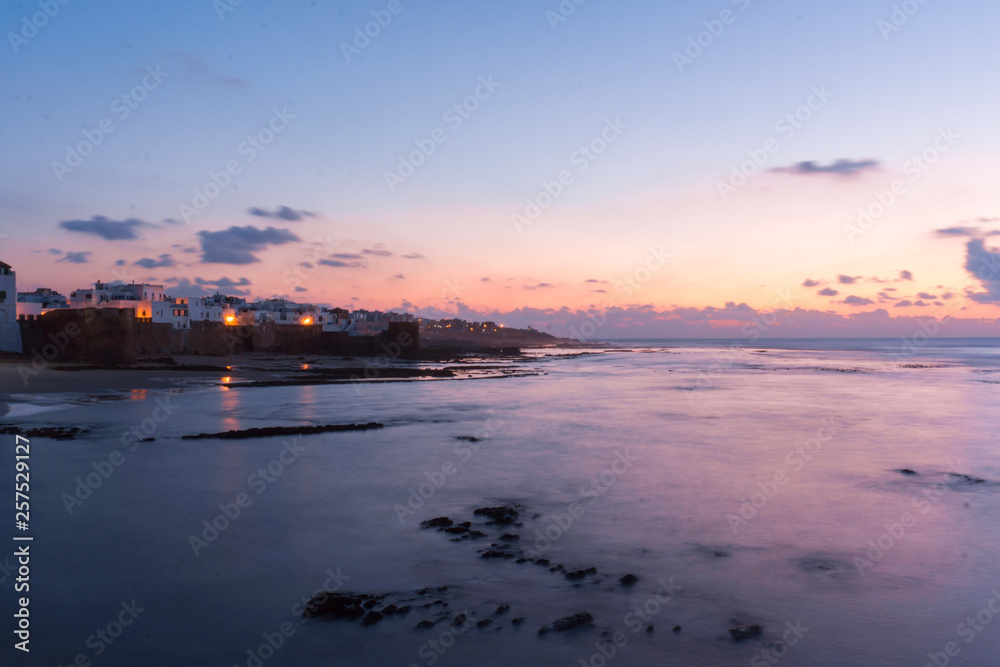 Evening Sunset Landscape view of the coastal town of Asilah, Morocco