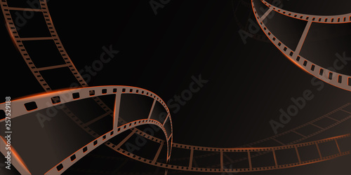 Old cinema background. Vector illustration with film strip. 3d isometric style. Design element template cinema festival banner or backdrop, brochure, poster,tickets, leaflet with movie projector